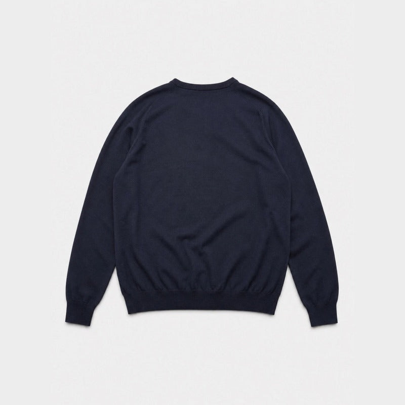 Loro Piana Navy Gift of Kings Merino Wool Roundneck Sweater – pre-owned luxury menswear at Sanpetuna