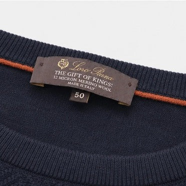 Loro Piana Navy Gift of Kings Merino Wool Roundneck Sweater – pre-owned luxury menswear at Sanpetuna