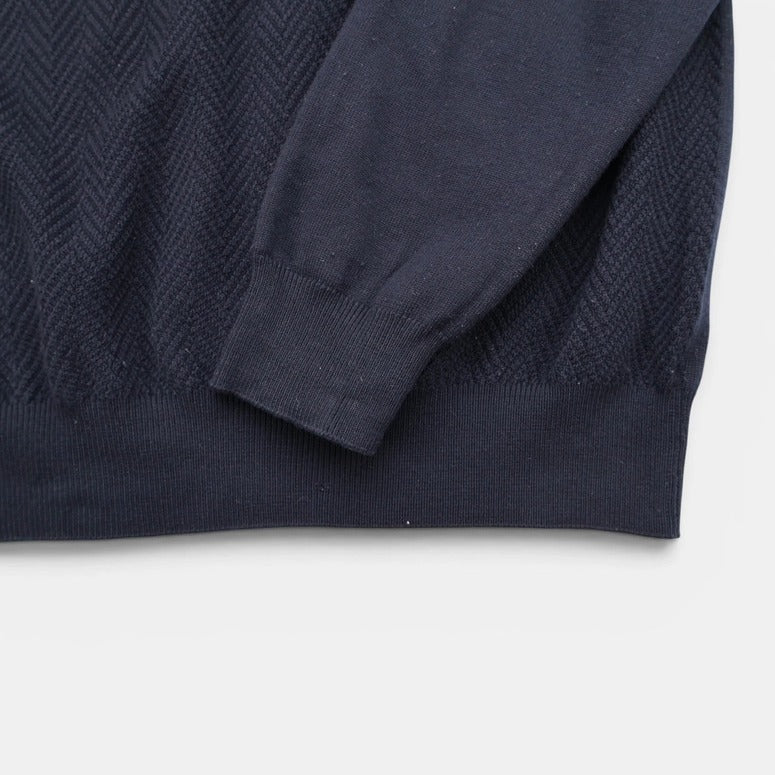 Loro Piana Navy Gift of Kings Merino Wool Roundneck Sweater – pre-owned luxury menswear at Sanpetuna