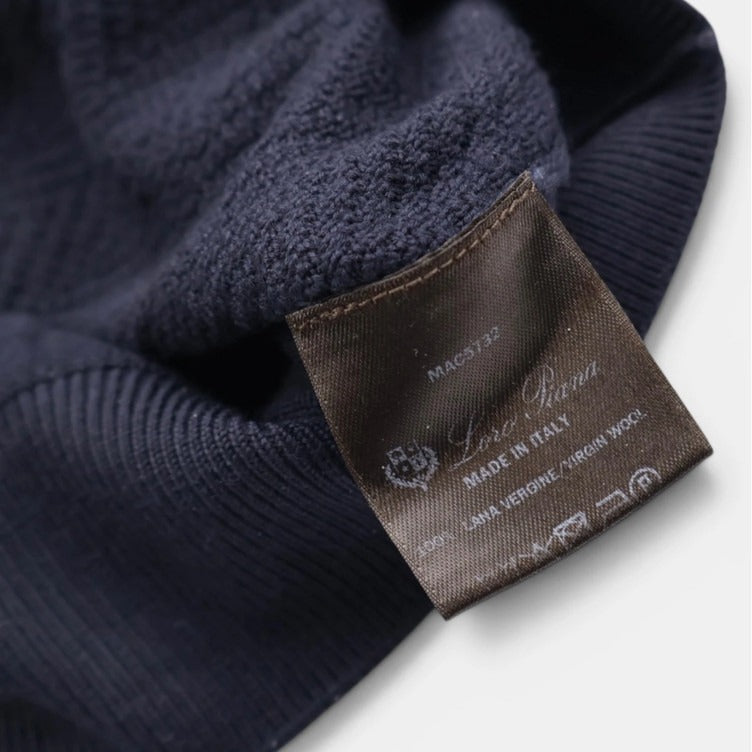 Loro Piana Navy Gift of Kings Merino Wool Roundneck Sweater – pre-owned luxury menswear at Sanpetuna