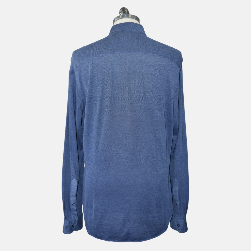 Blue Piqué Cotton Shirt (XXL)