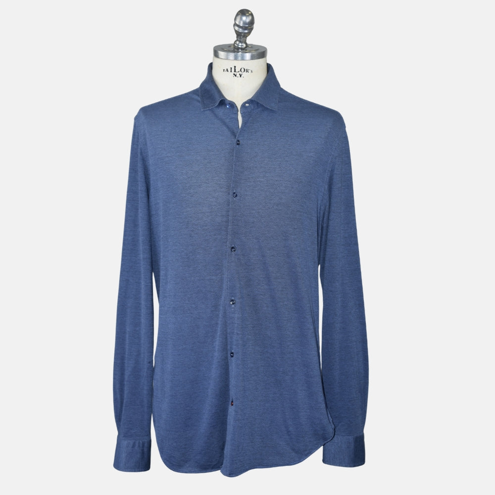 Blue Piqué Cotton Shirt (XXL)