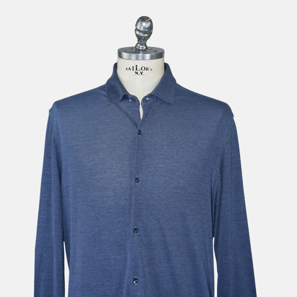 Blue Piqué Cotton Shirt (XXL)