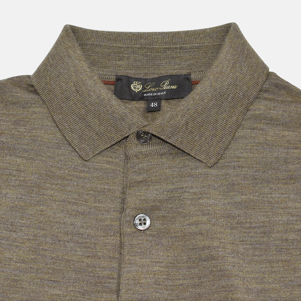 Taupe Melange Virgin Wool Longsleeve Polo (EU 48)