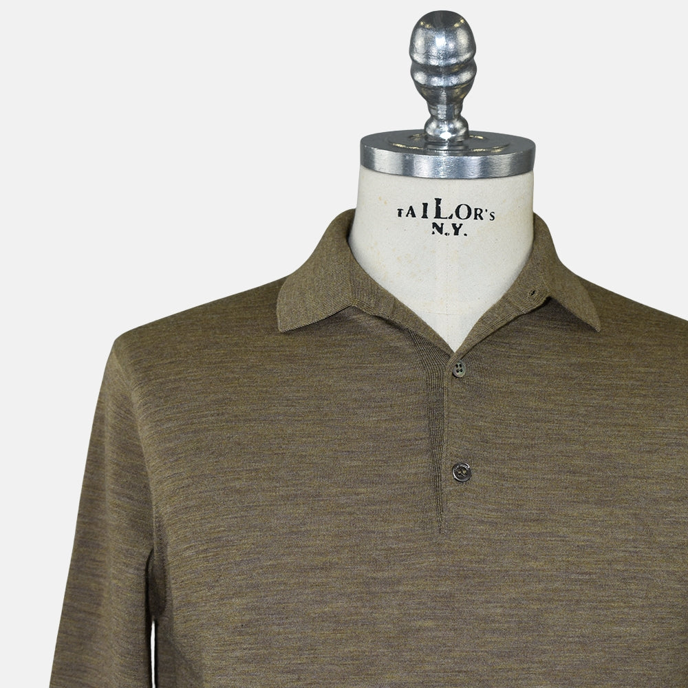 Taupe Melange Virgin Wool Longsleeve Polo (EU 48)