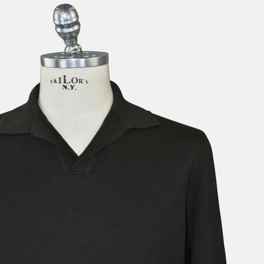 Khaki Virgin Wool Polo-Sweater (EU 48)