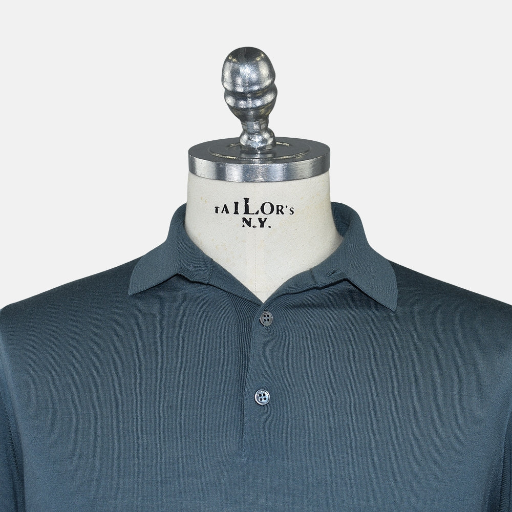 Petrol Virgin Wool Longsleeve Polo (EU 48)