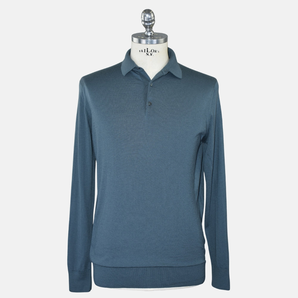 Petrol Virgin Wool Longsleeve Polo (EU 52)