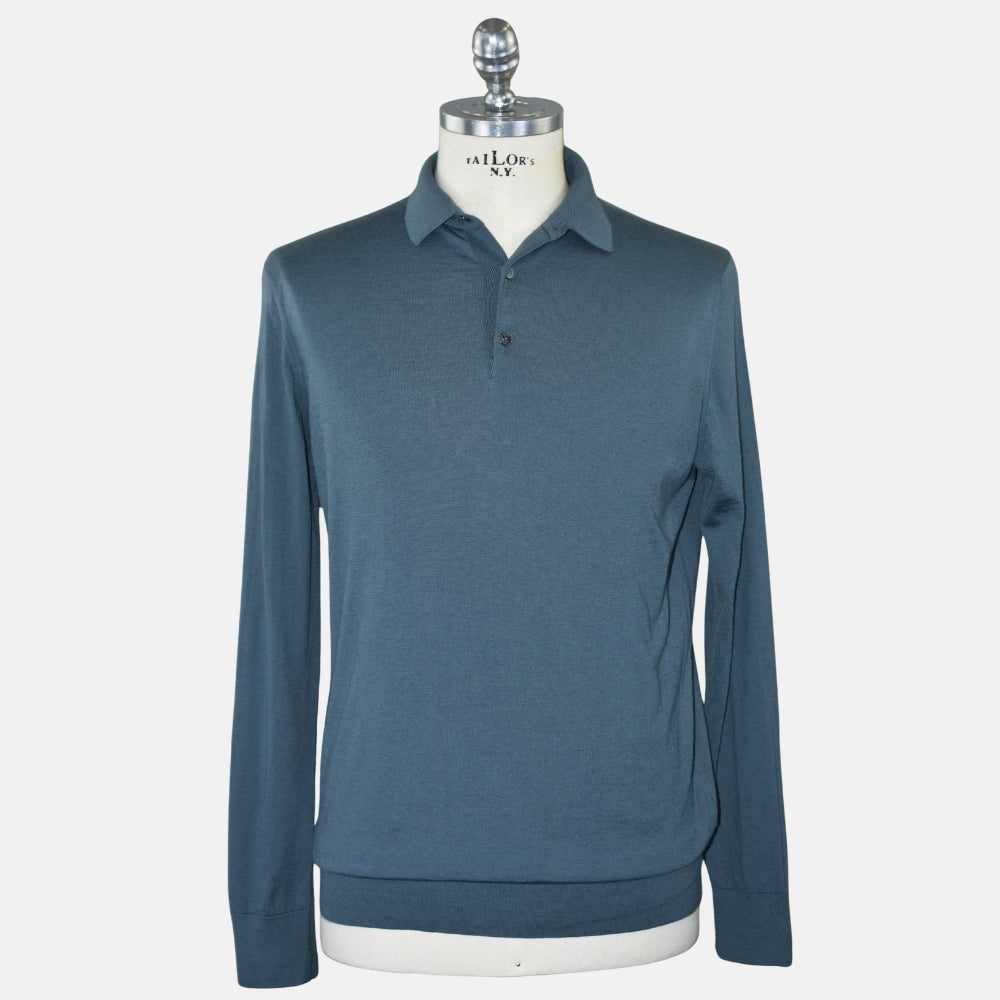 Petrol Virgin Wool Longsleeve Polo (EU 52)