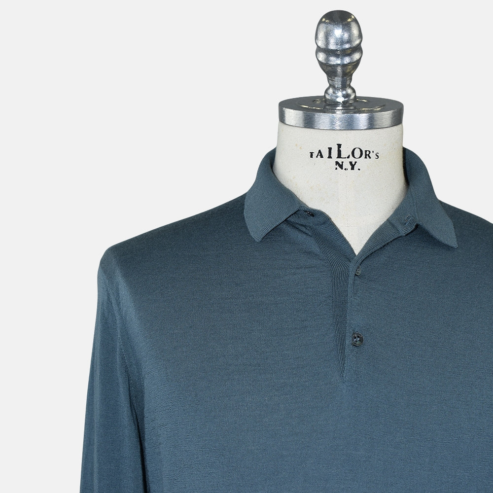 Petrol Virgin Wool Longsleeve Polo (EU 52)