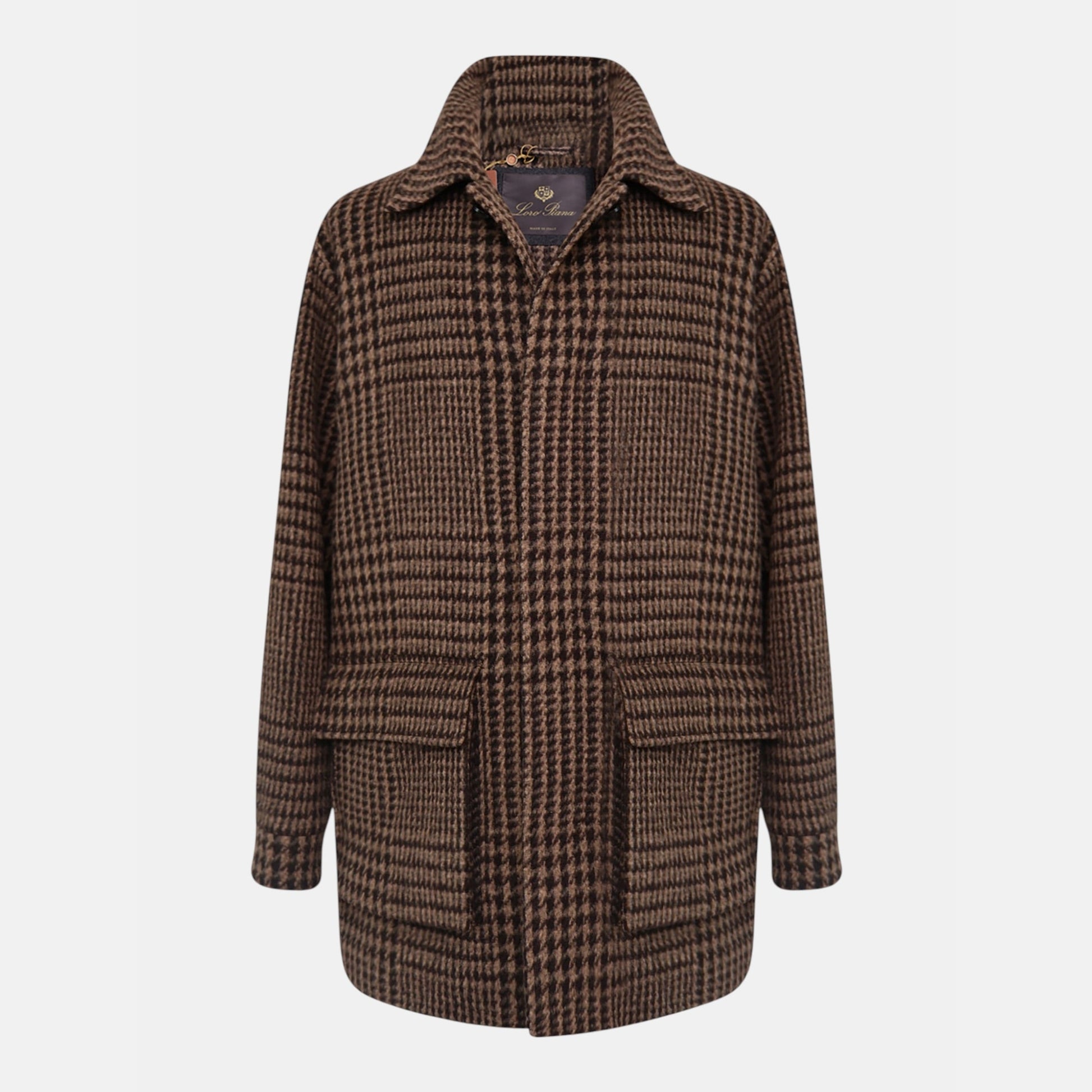 Loro Piana Alpaca Houndstooth Overcoat Brown