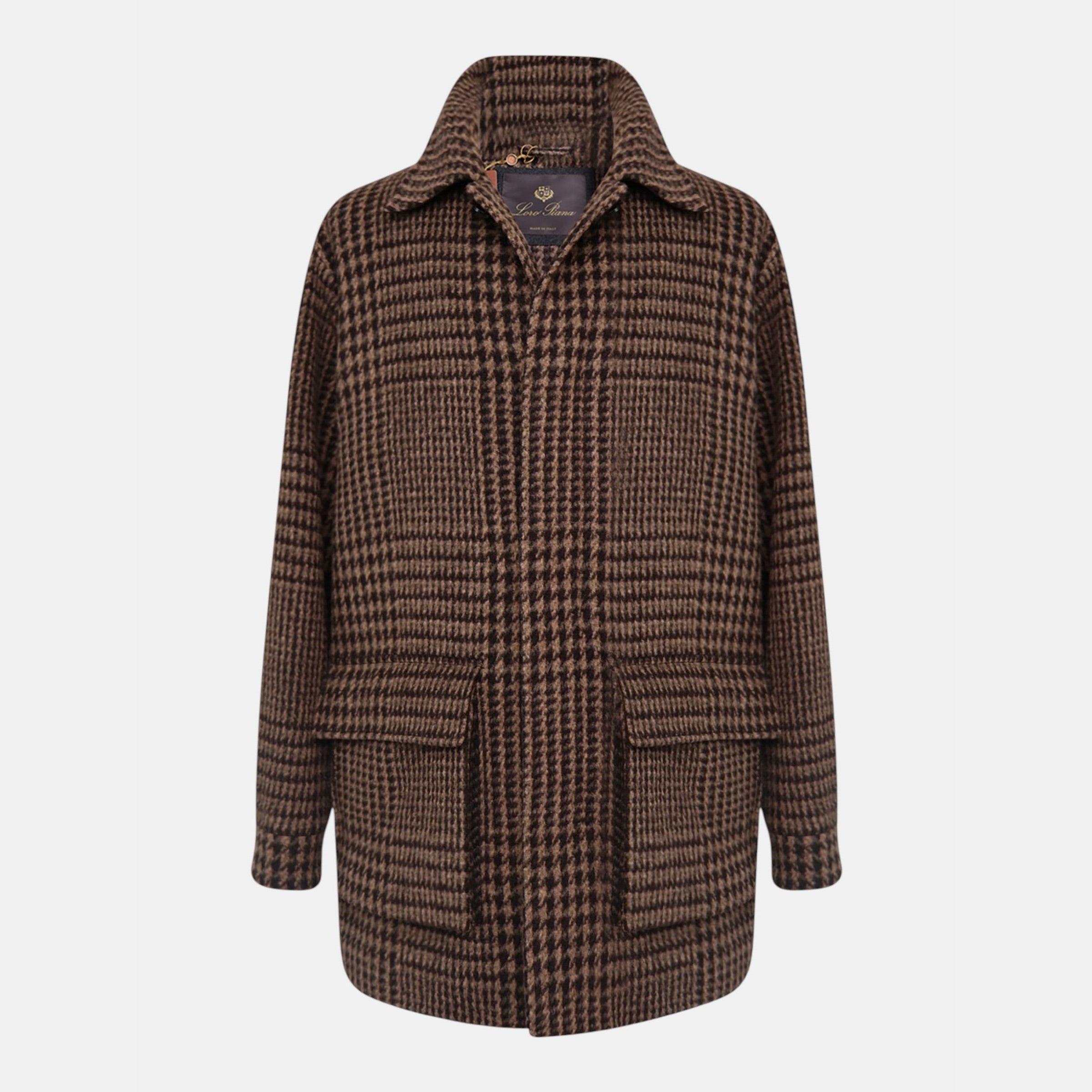 Loro Piana Alpaca Houndstooth Overcoat Brown