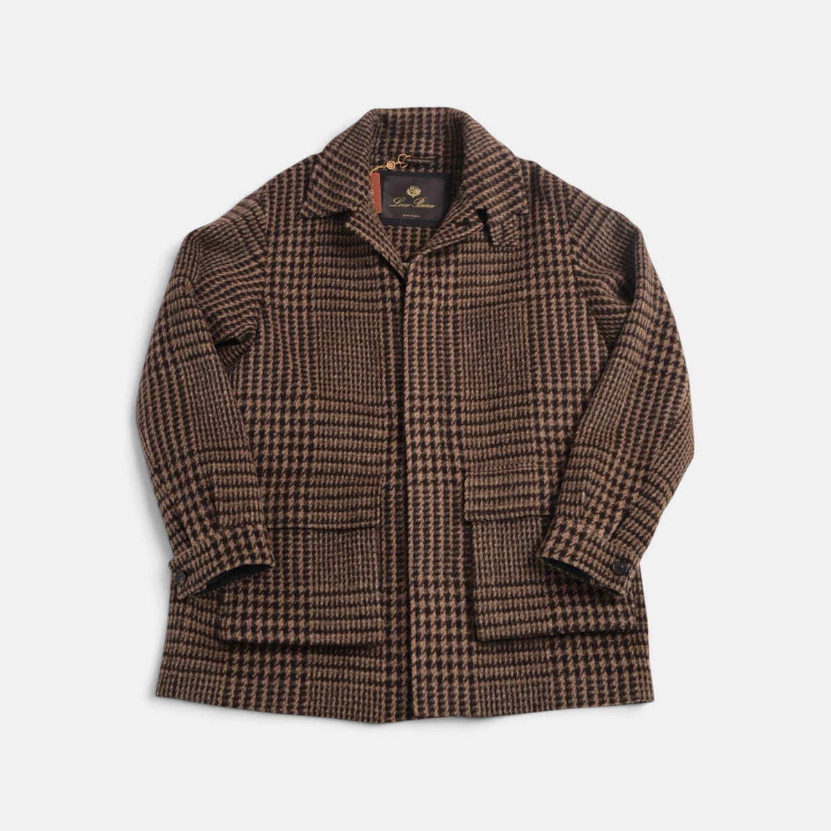 Loro Piana Alpaca Houndstooth Overcoat Brown (M)