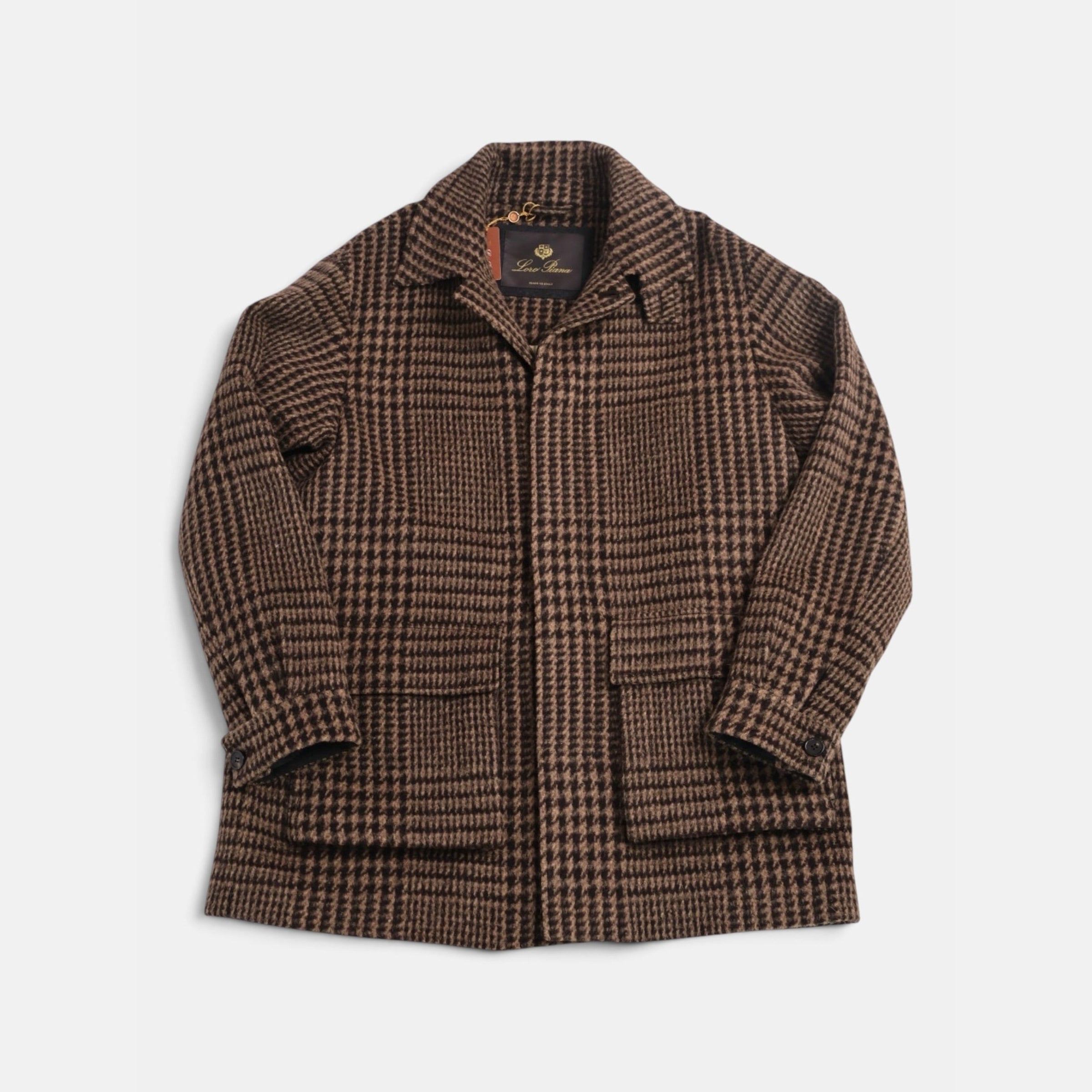 Loro Piana Alpaca Houndstooth Overcoat Brown