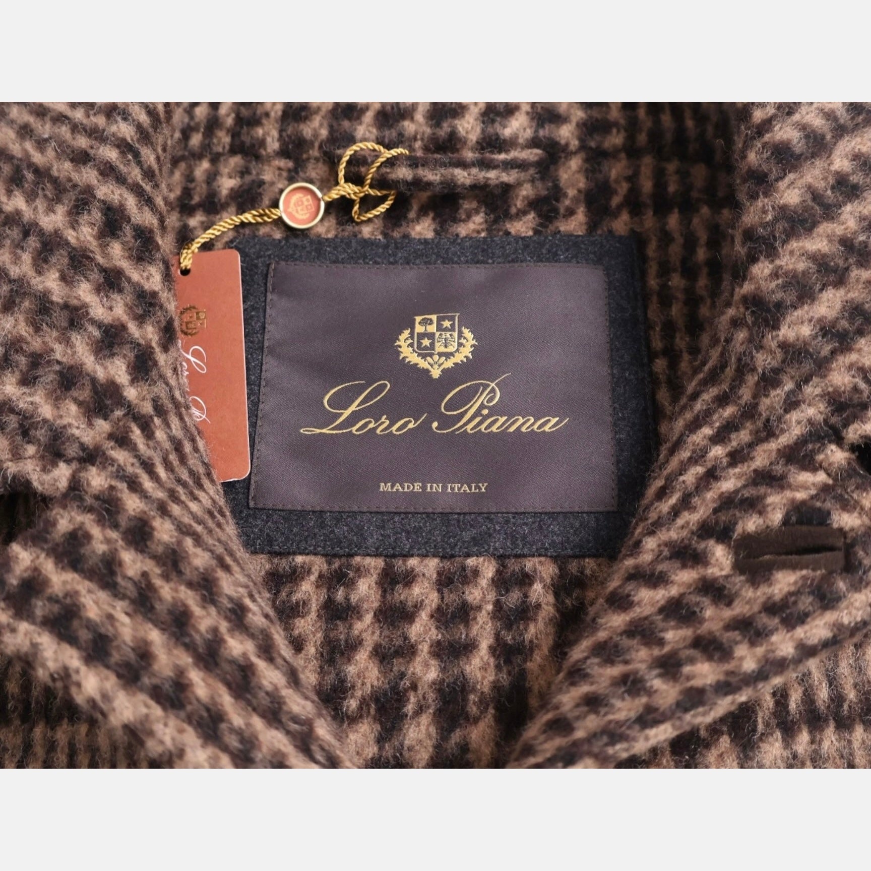 Loro Piana Alpaca Houndstooth Overcoat Brown