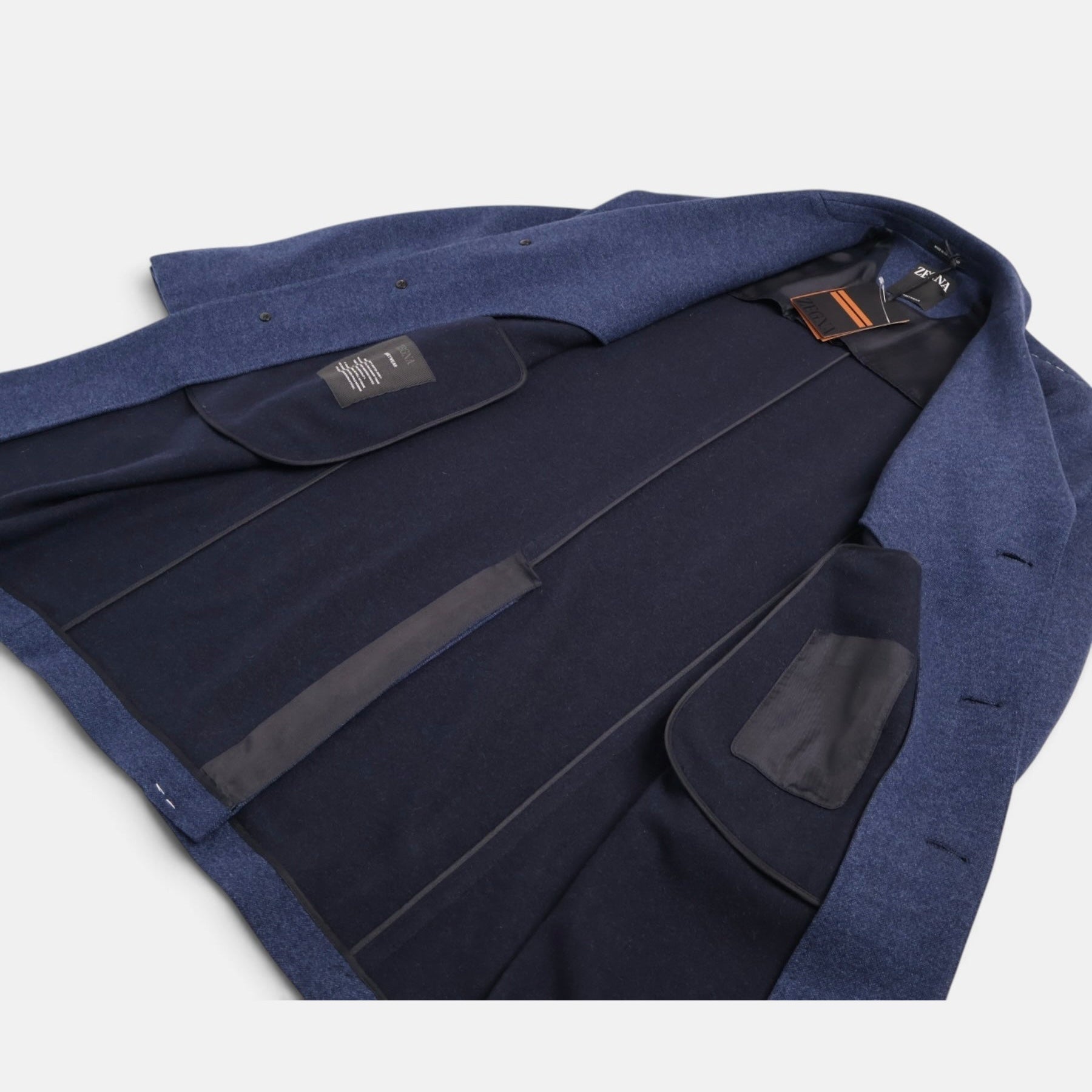 Zegna Cashmere Jersey Overcoat Navy