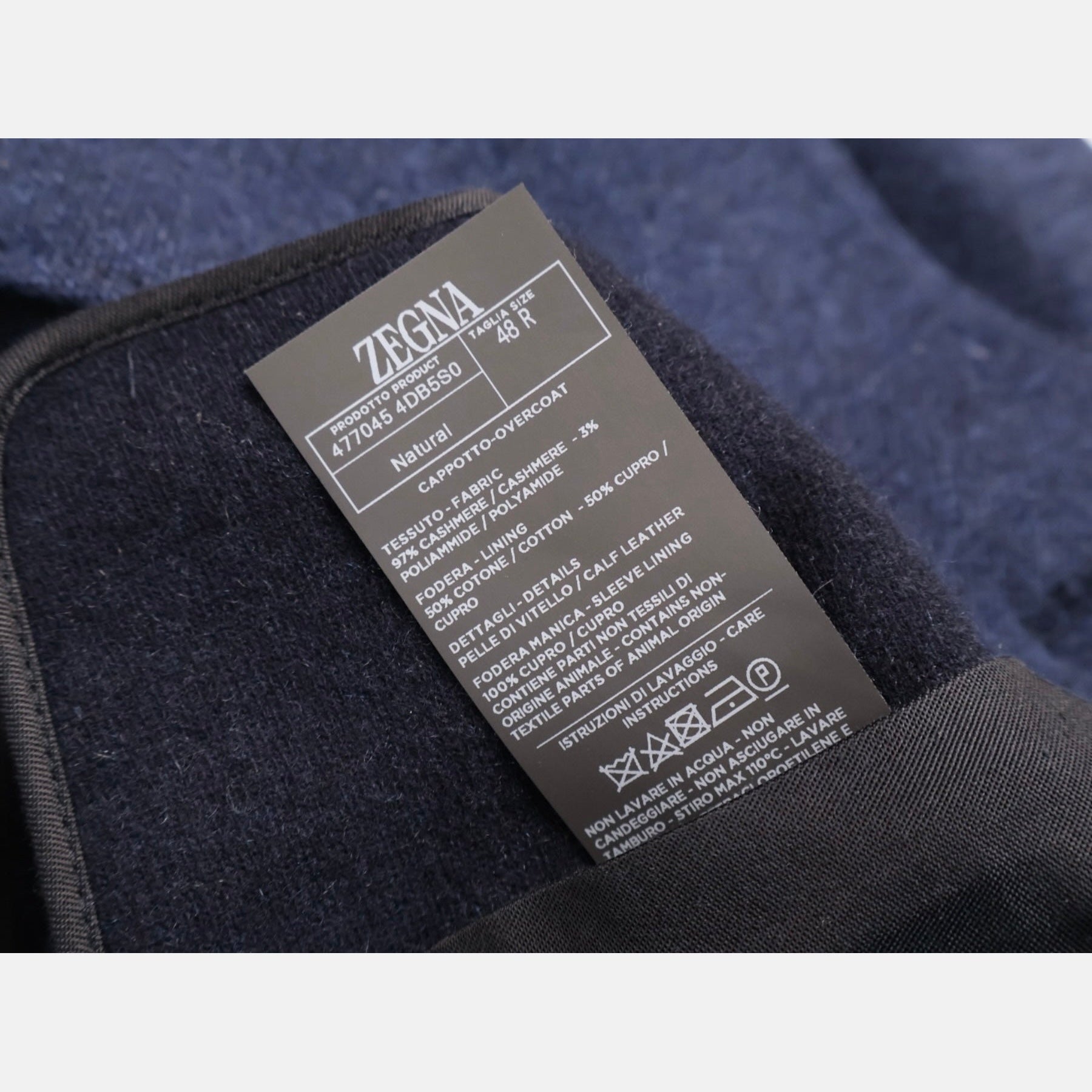 Zegna Cashmere Jersey Overcoat Navy