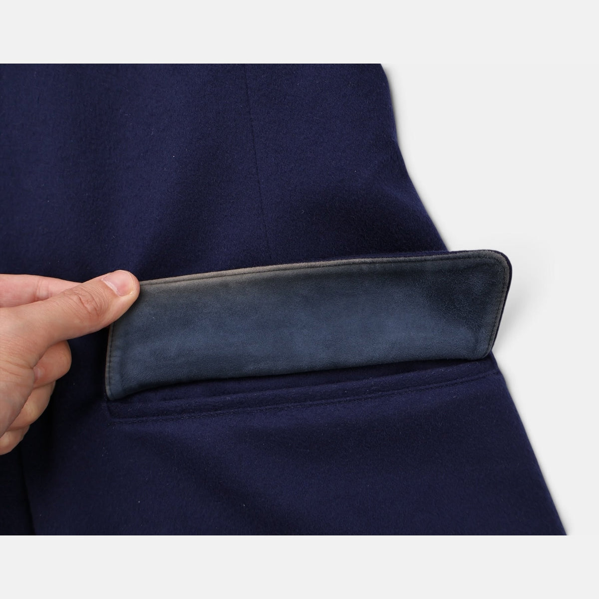 Loro Piana Montagna coat in navy vicuña with silk lining