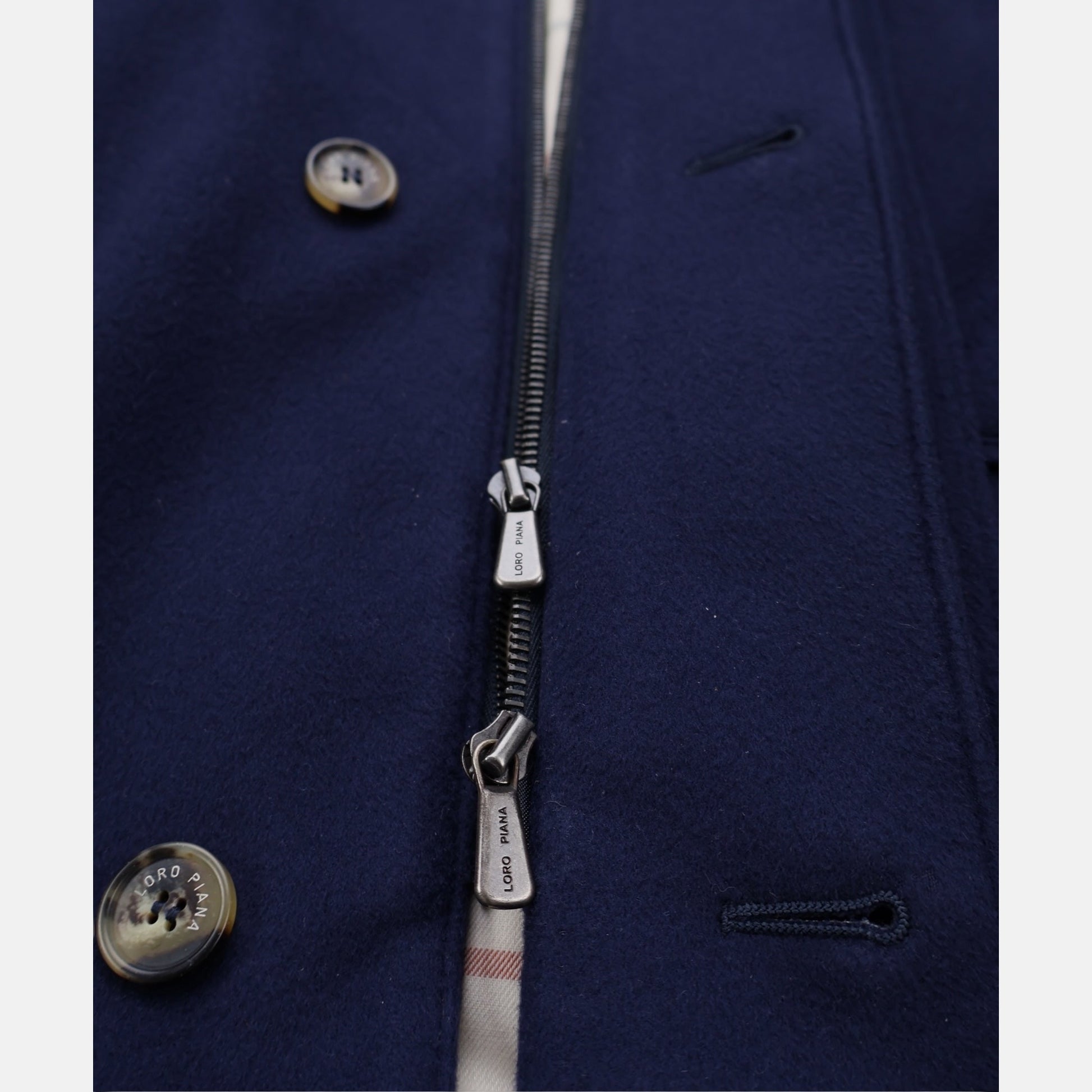 Loro Piana Montagna coat in navy vicuña with silk lining
