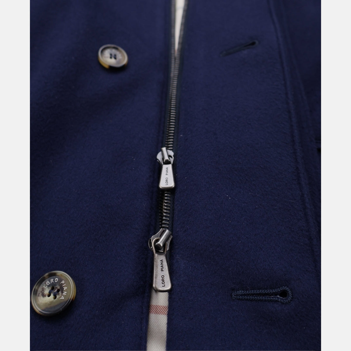 Loro Piana Montagna coat in navy vicuña with silk lining