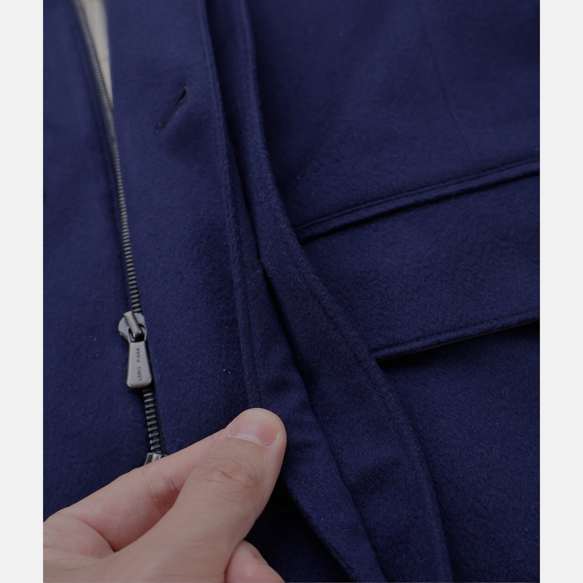 Loro Piana Montagna coat in navy vicuña with silk lining