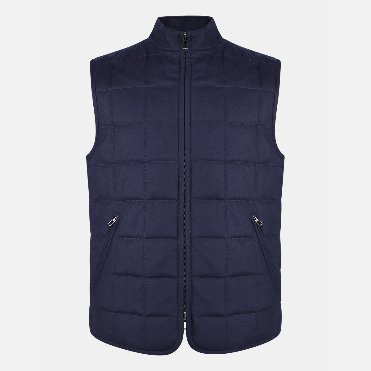 Loro Piana quilted gilet in navy vicuña, cashmere-lined