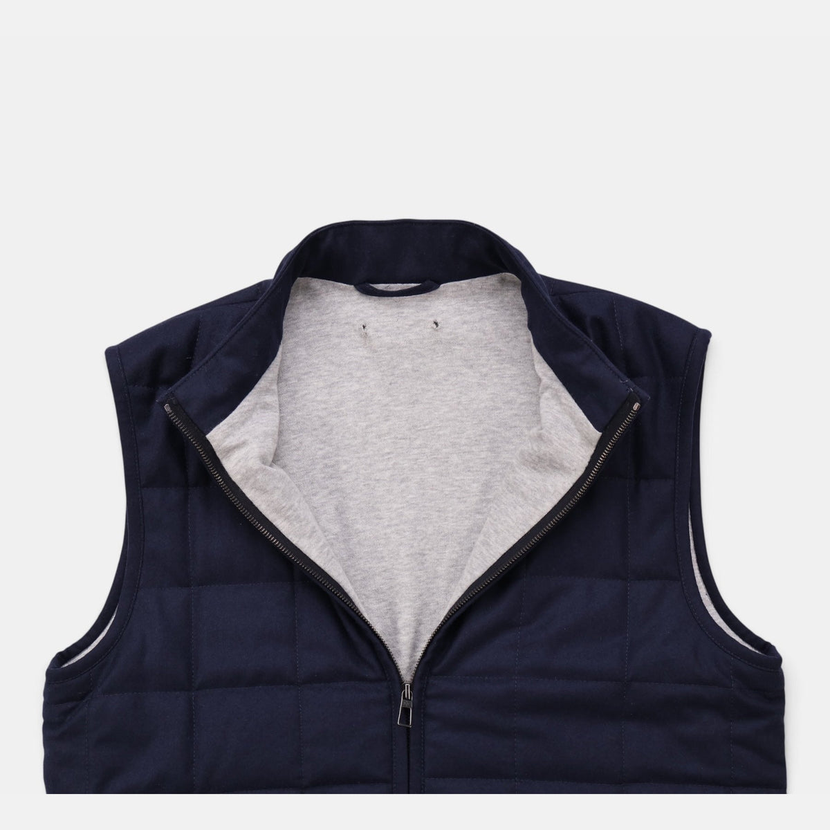 Loro Piana quilted gilet in navy vicuña, cashmere-lined