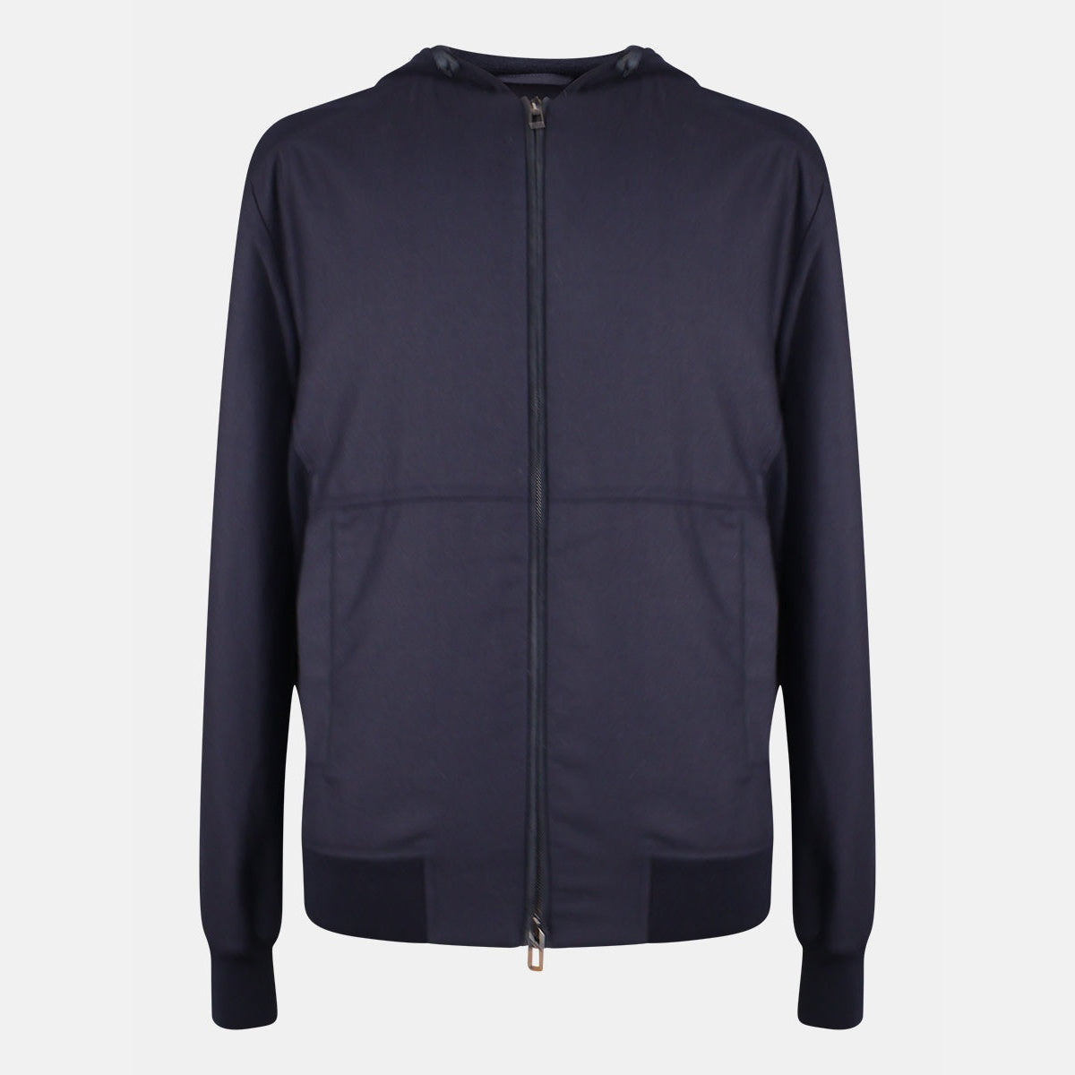 Loro Piana Gift of Kings Weeksville hooded bomber jacket in navy merino wool
