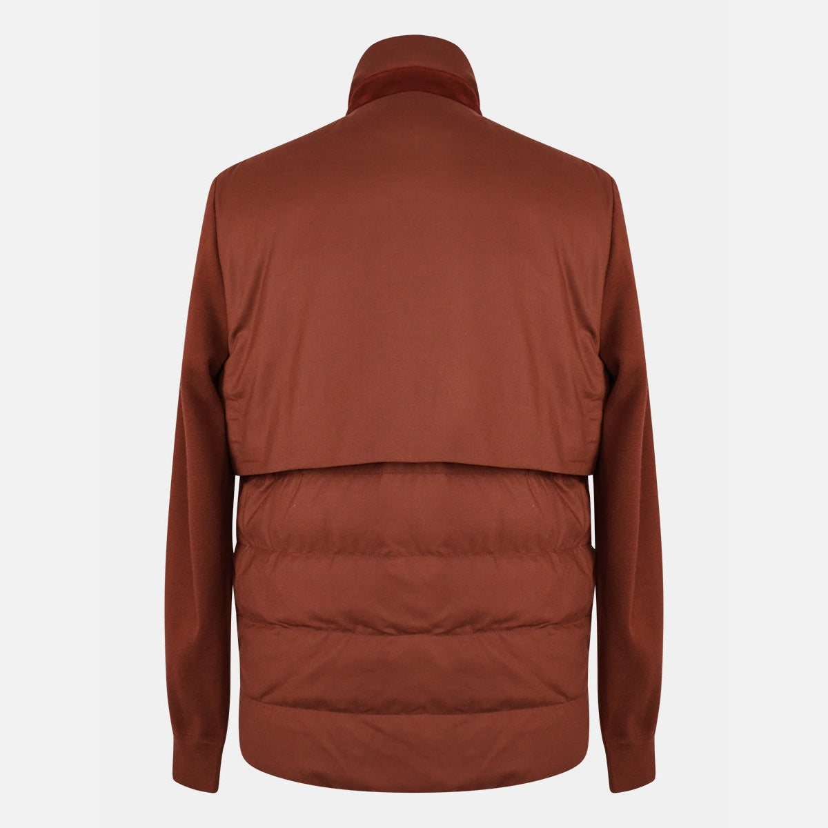 Loro Piana Gift of Kings down jacket in brick, knit merino wool