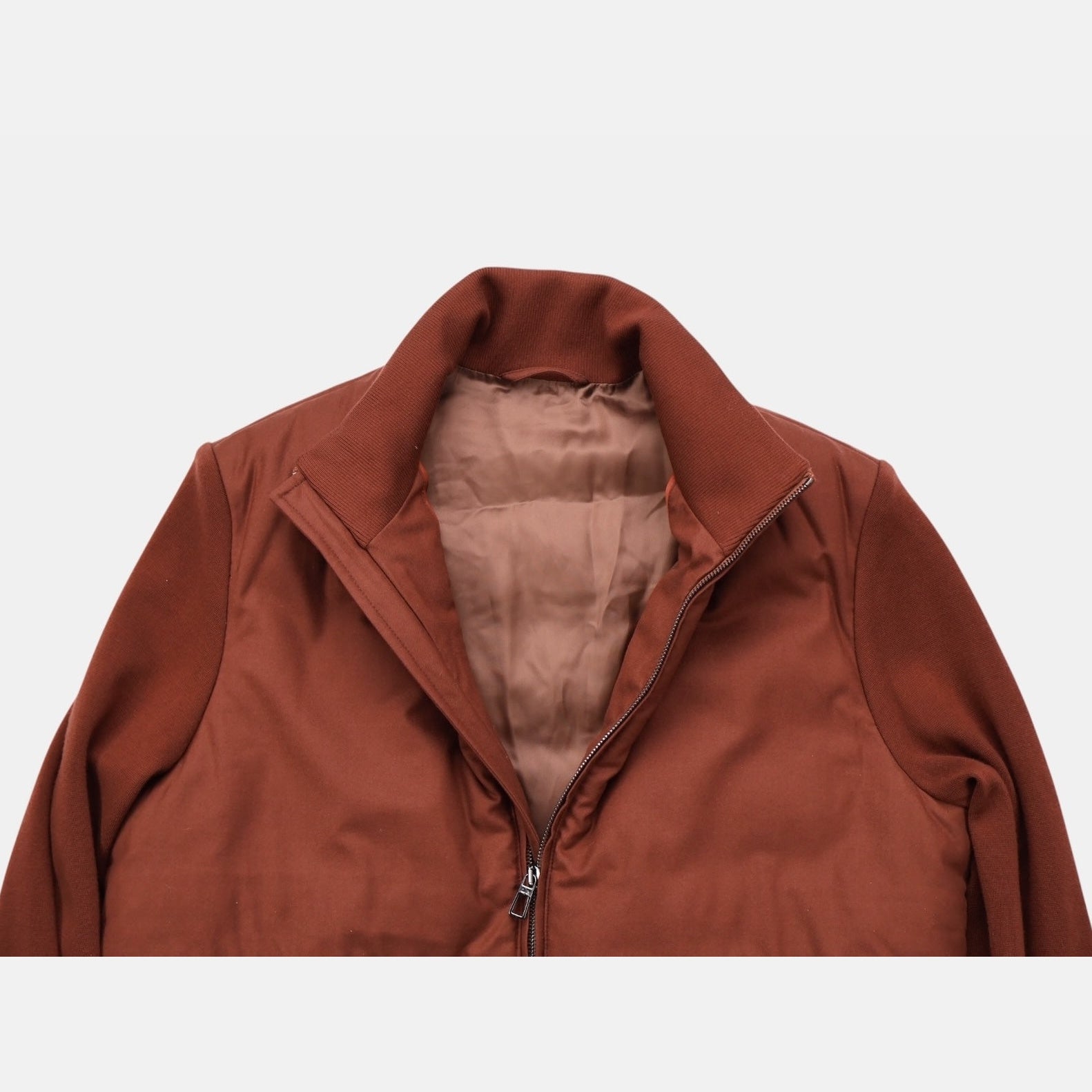 Loro Piana Gift of Kings down jacket in brick, knit merino wool
