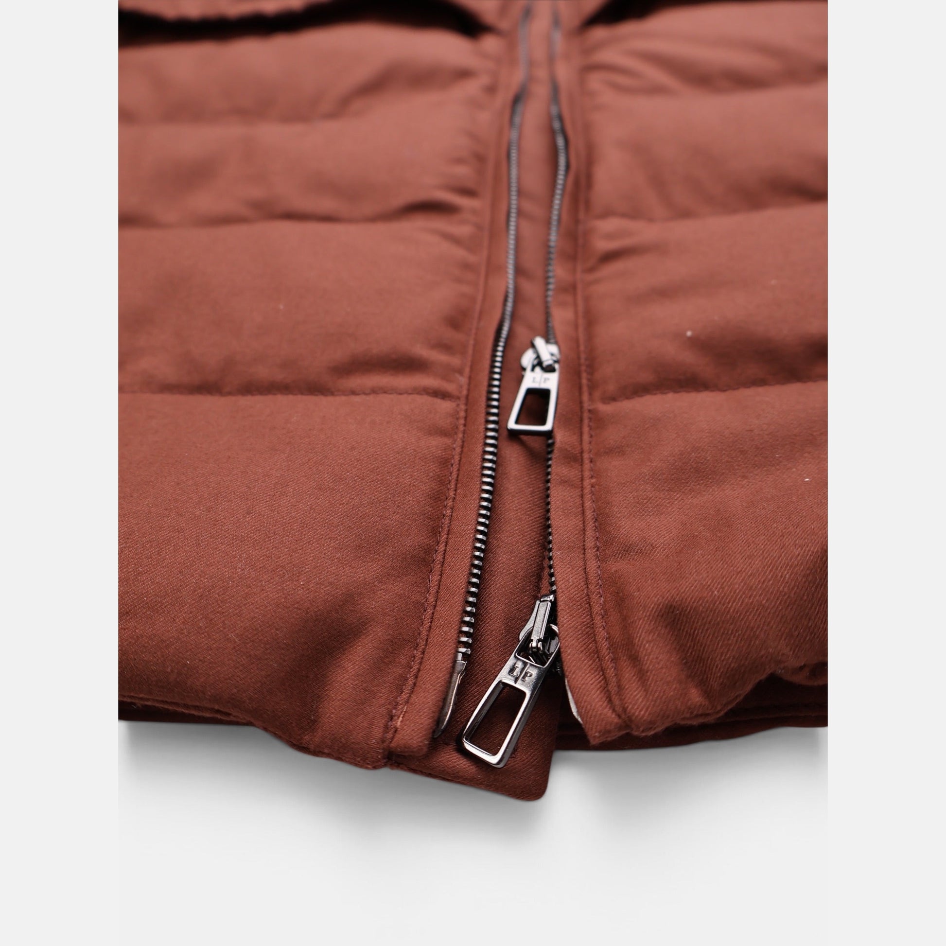 Loro Piana Gift of Kings down jacket in brick, knit merino wool