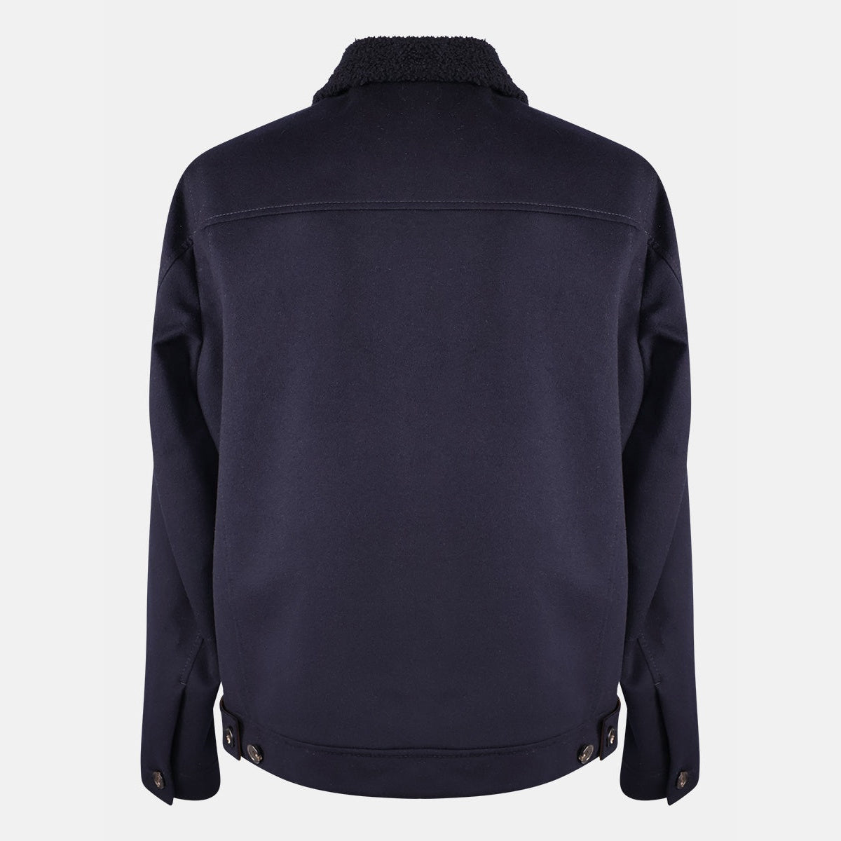 Loro Piana navy cashmere trucker jacket with shearling lamb fur collar