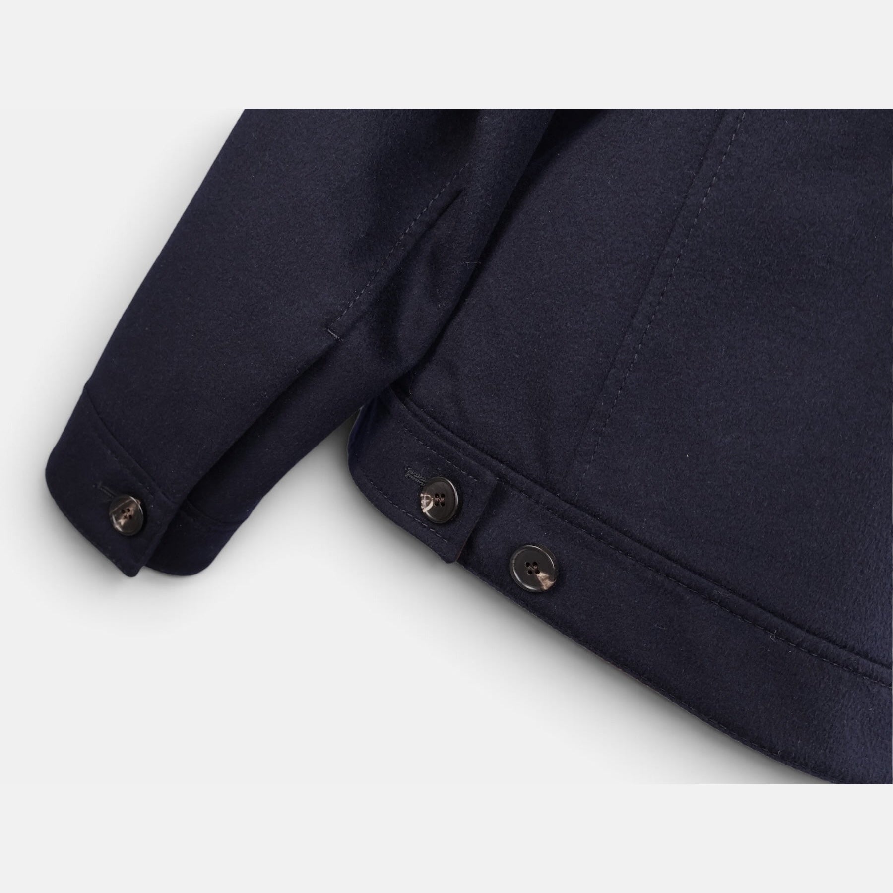 Loro Piana navy cashmere trucker jacket with shearling lamb fur collar