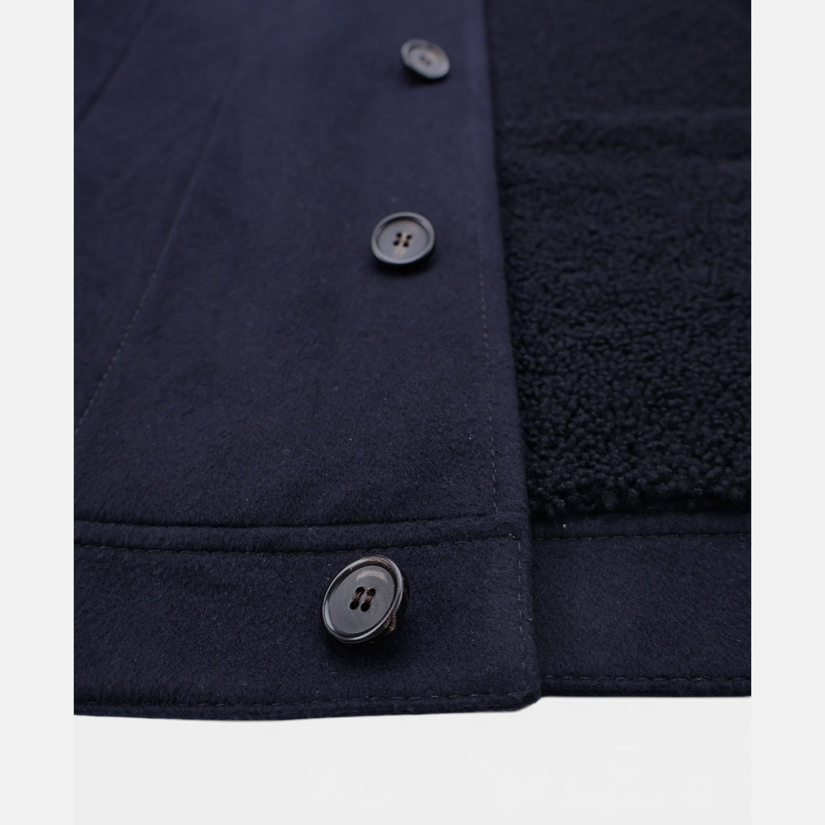 Loro Piana navy cashmere trucker jacket with shearling lamb fur collar