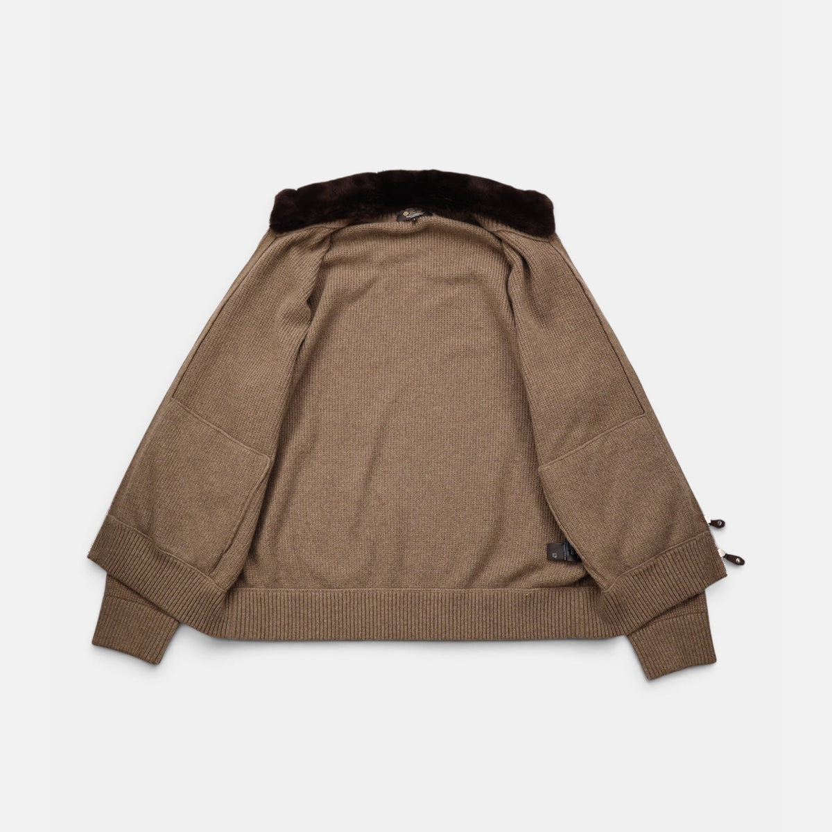 Loro Piana tundra melange baby cashmere bomber jacket with Castorino fur collar