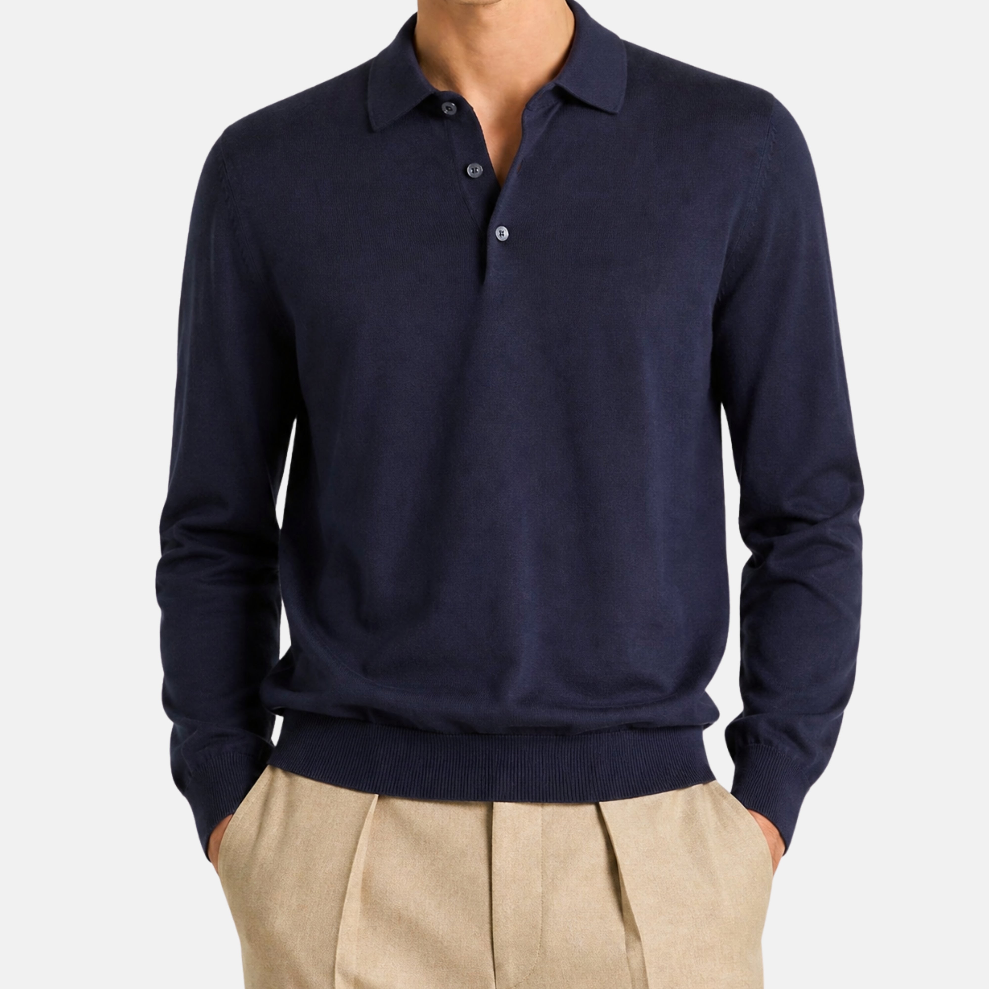 Navy "Gift of Kings" Wool Long-Sleeve Polo (EU 48)