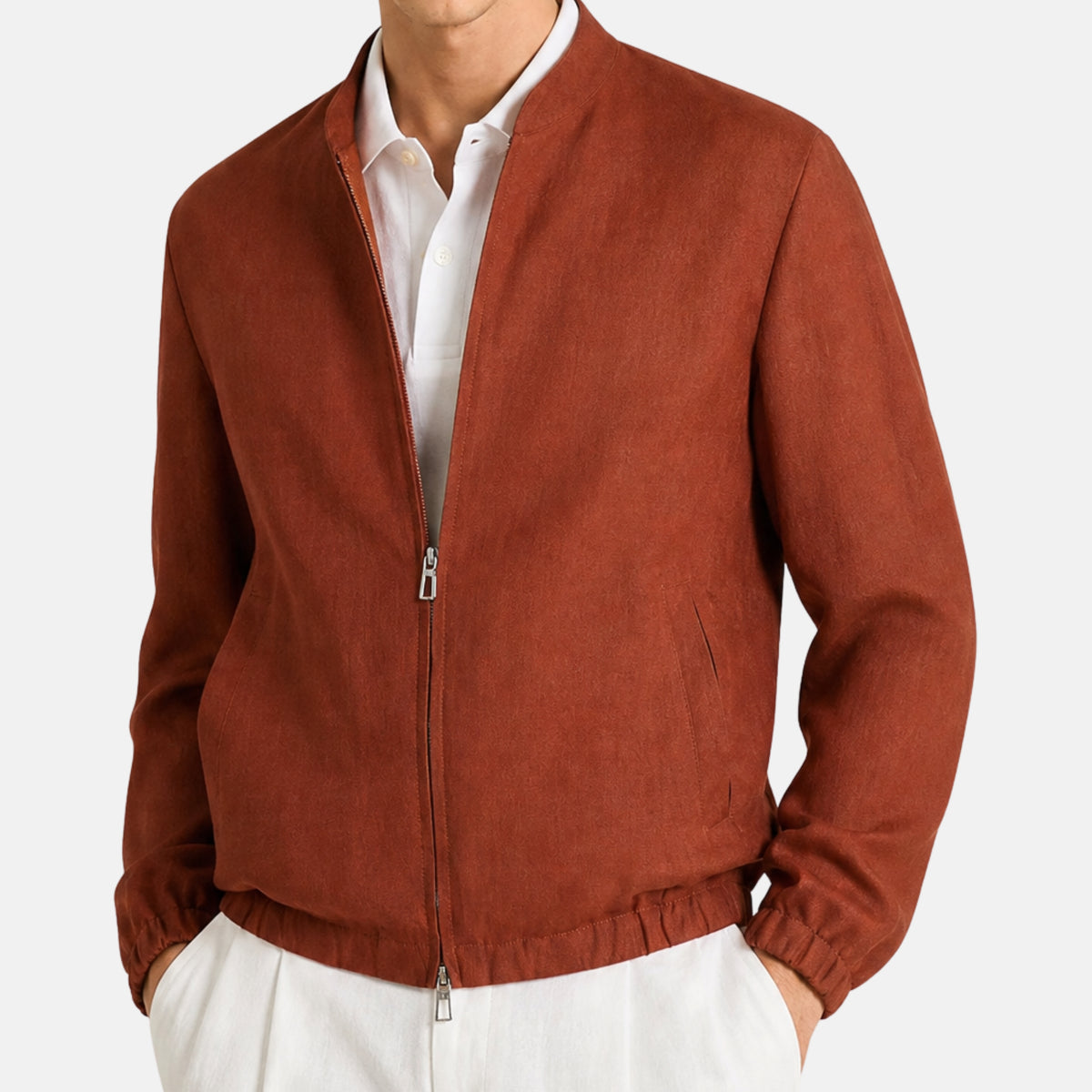 Brauner "Ohiraki" Leinen-Blouson (S)