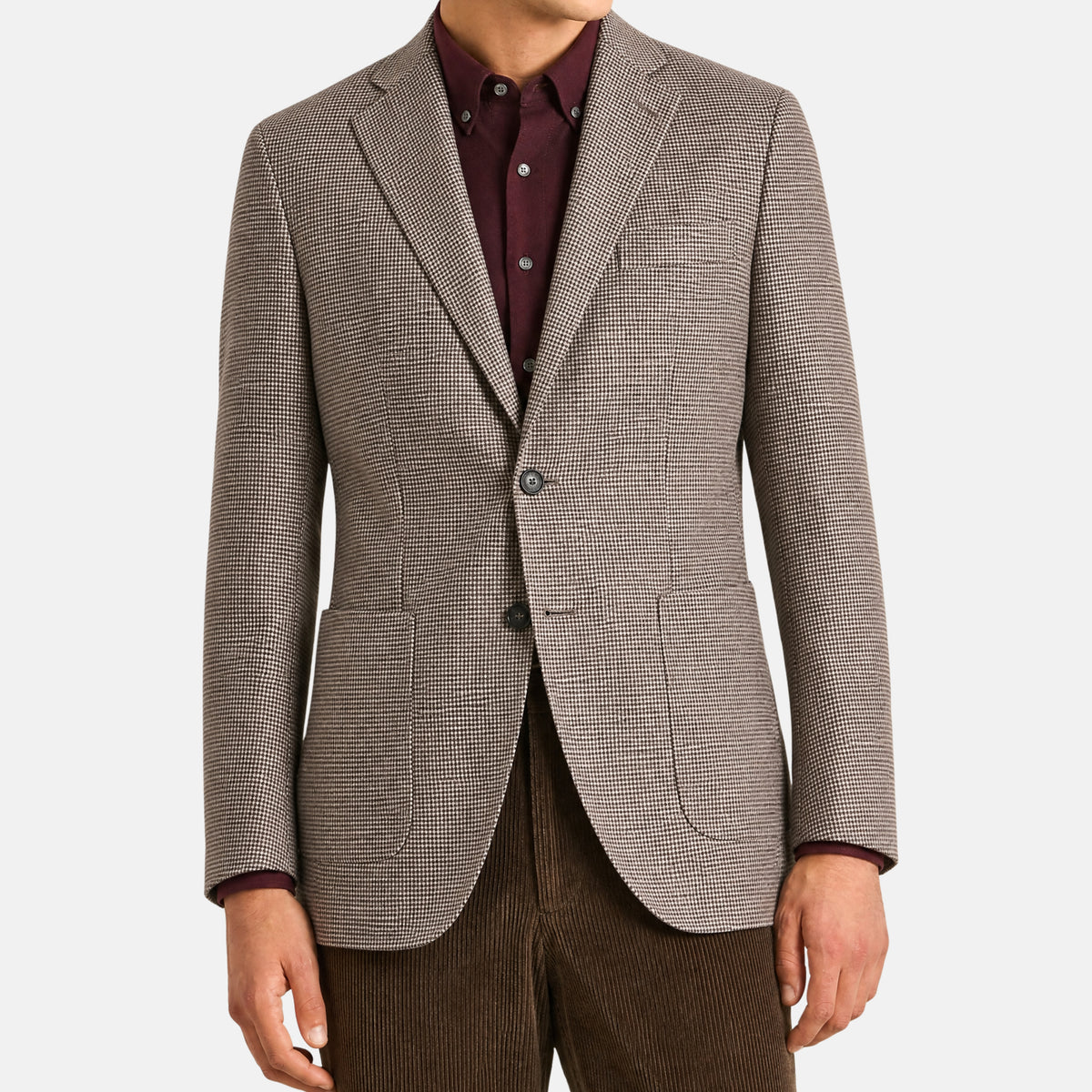 Beige/Braunes Kaschmir-Jackett mit Hahnentrittmuster (L)