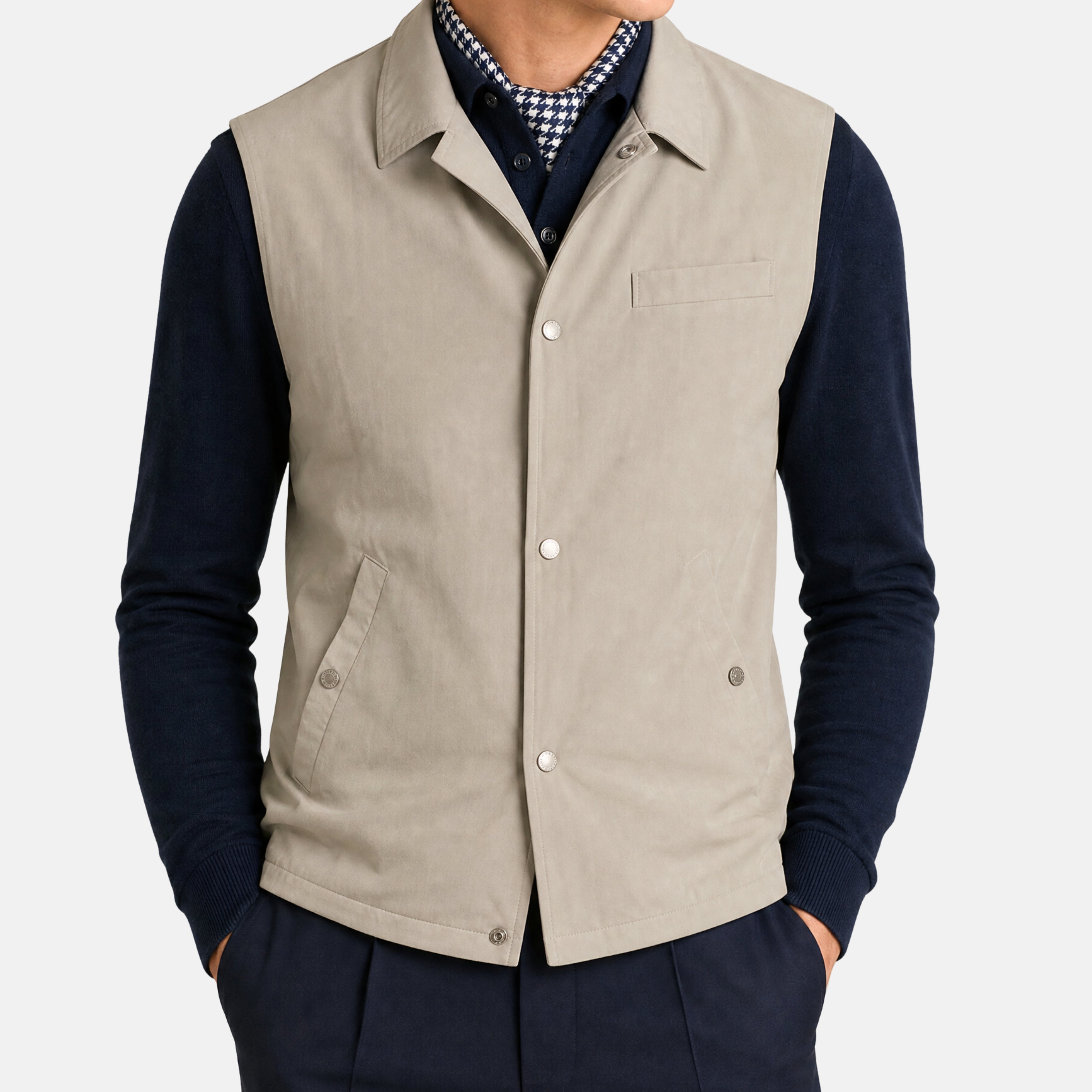 Beige Water-Resistant Snap-Front Vest (EU 50)