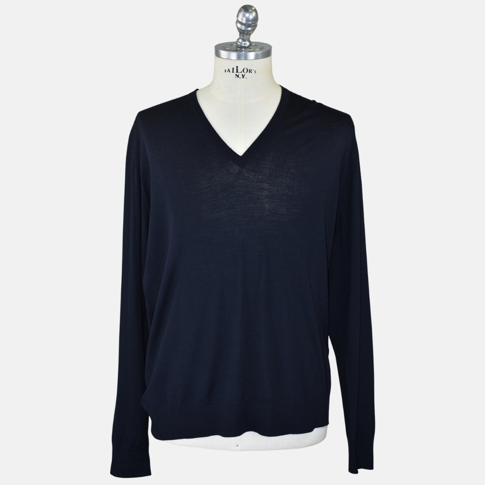 Midnight Blue Silk V-Neck Sweater (EU 56)