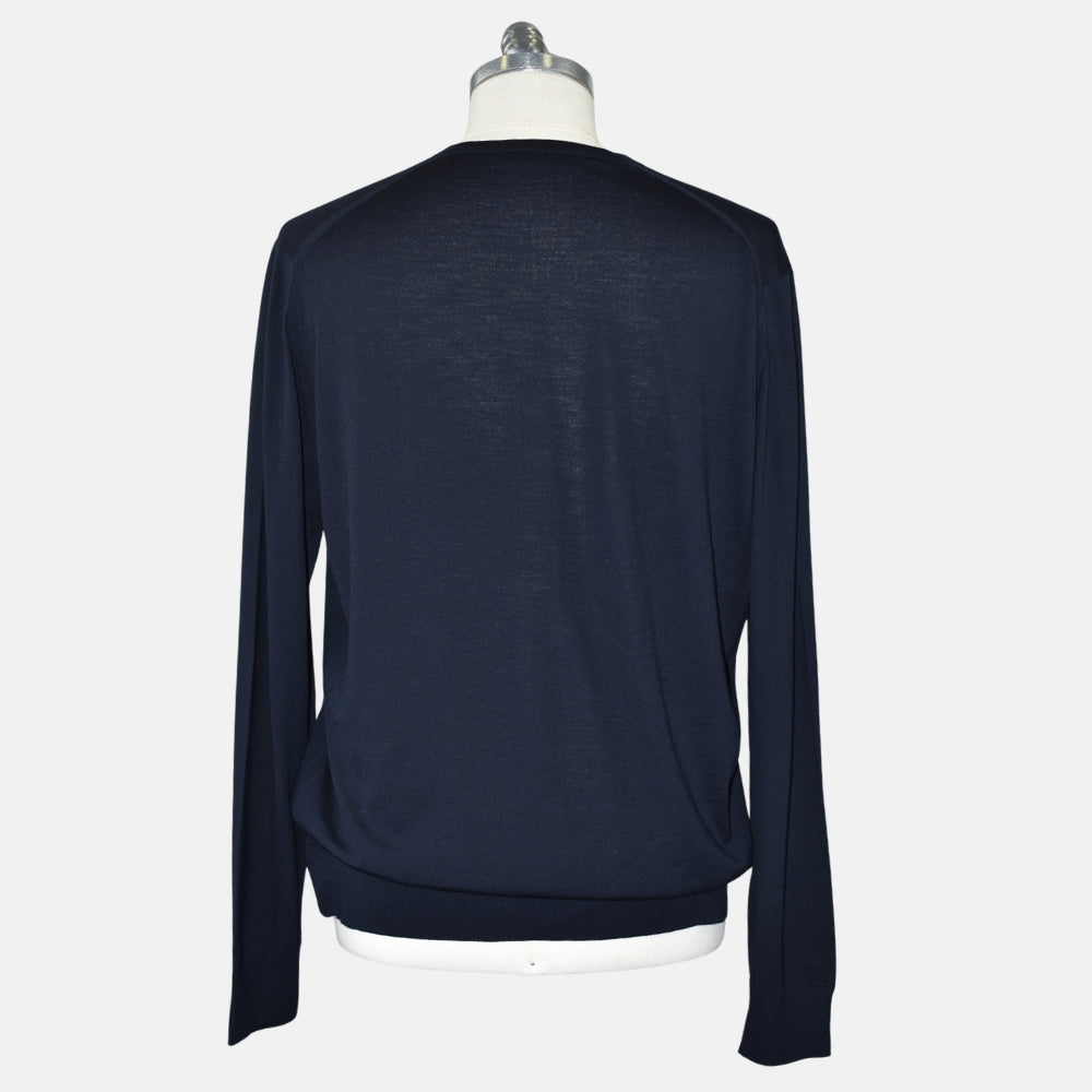 Midnight Blue Silk V-Neck Sweater (EU 56)