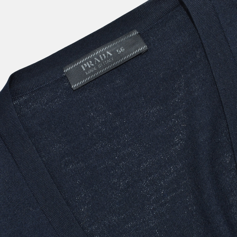 Midnight Blue Silk V-Neck Sweater (EU 56)