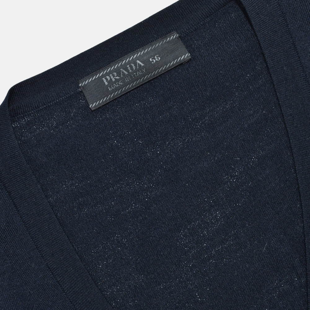 Midnight Blue Silk V-Neck Sweater (EU 56)