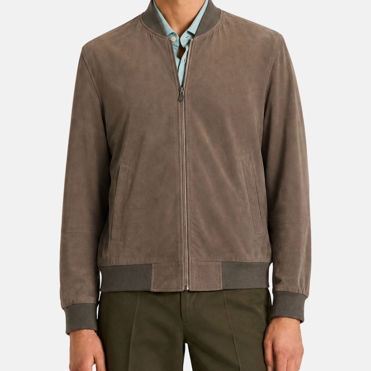 Olive Suede Bomber Jacket (M)
