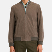 Olive Suede Bomber Jacket (M)