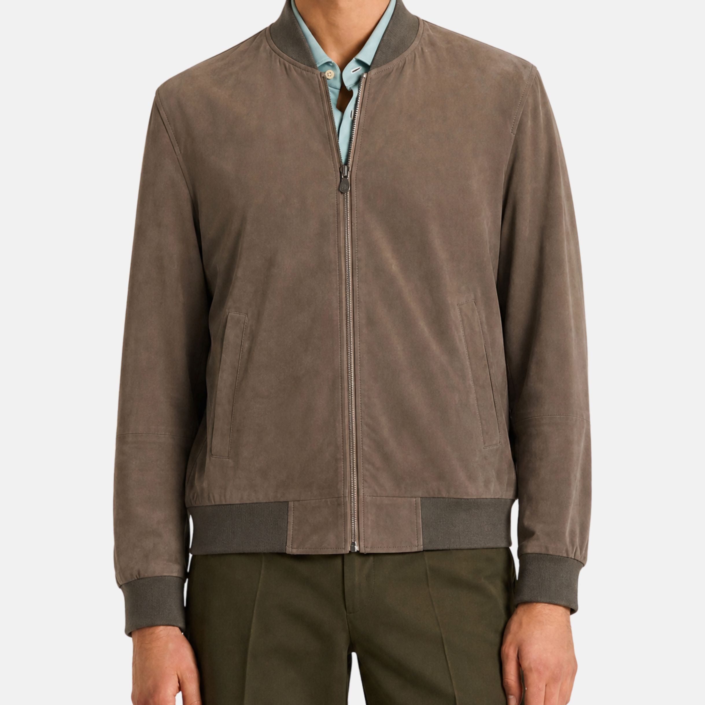 Olive Suede Bomber Jacket (M)