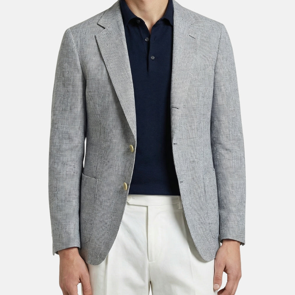 Blue Patterned Blazer made of Linen (EU 56)