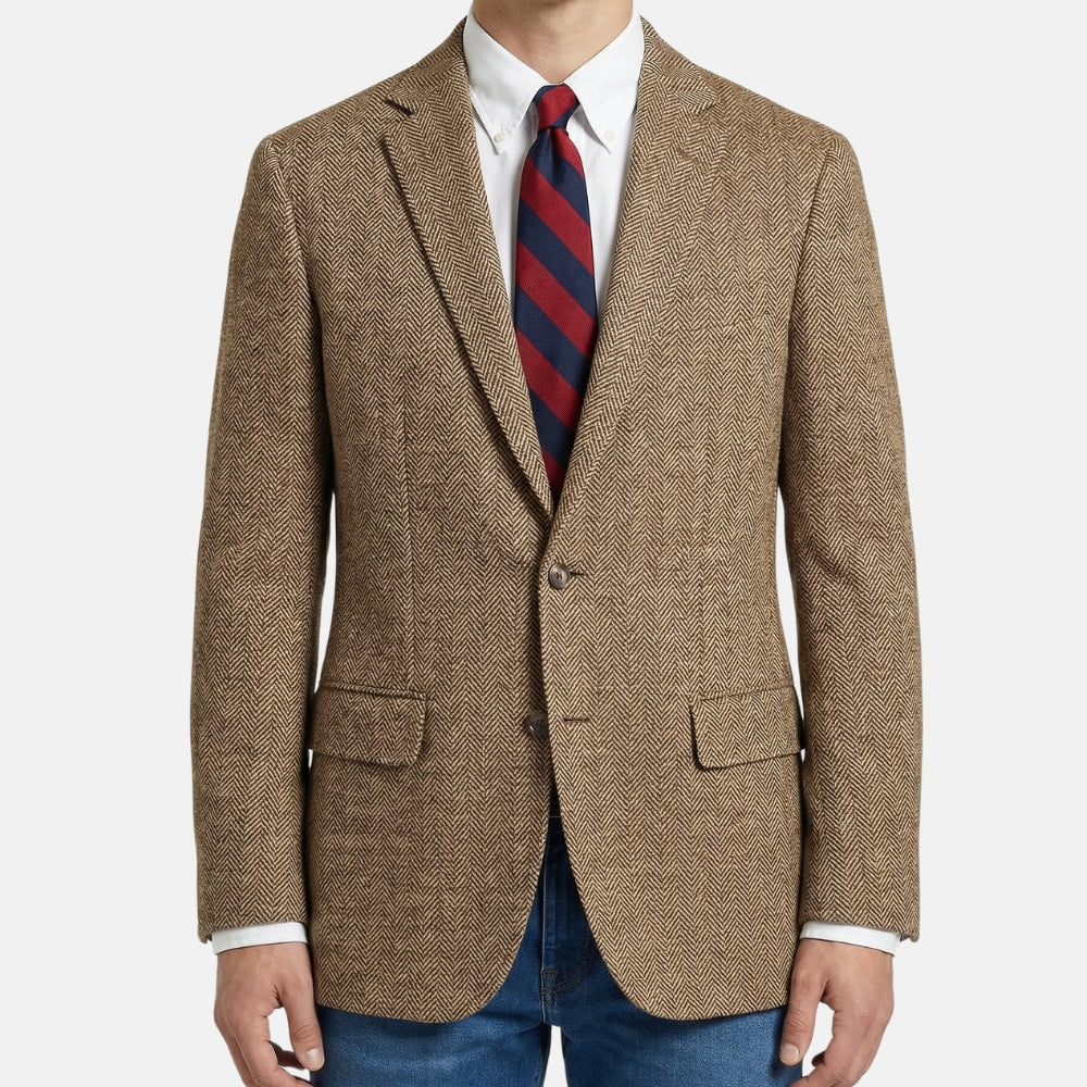 Brown Herringbone Blazer made of Linen/Wool/Viscose (EU 50)