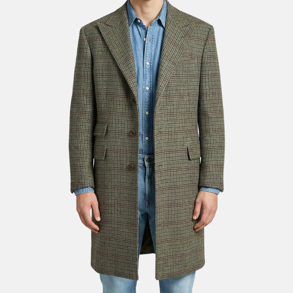 Green–Olive–Bordeaux Patterned Coat made of Cashmere (EU 52)
