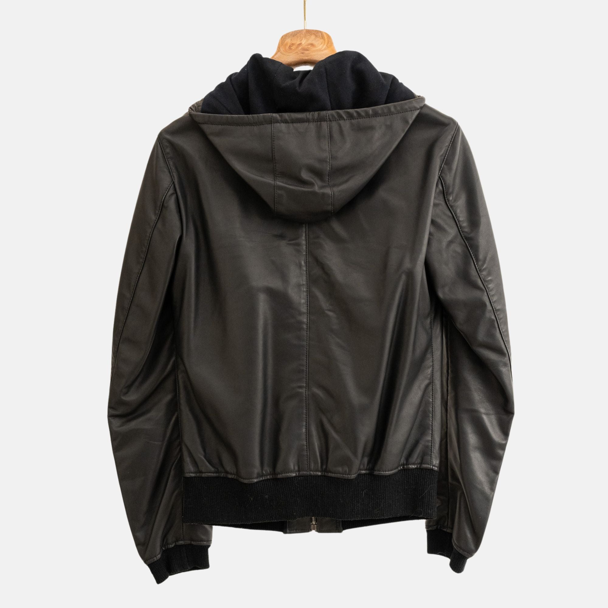 Black Hooded Jacket Made of Leather